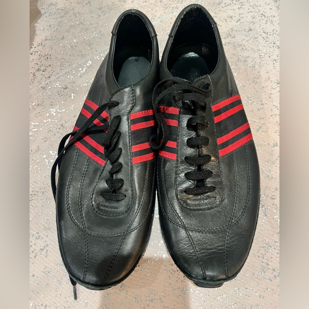 Ralph Lauren Black Sneakers with Red Stripes